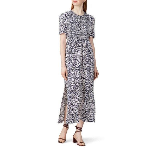 Baum & Pferdgarten Adamaris Blue Leopard Silk Blend Dress Women's Size 40 (US 10 - Picture 1 of 15